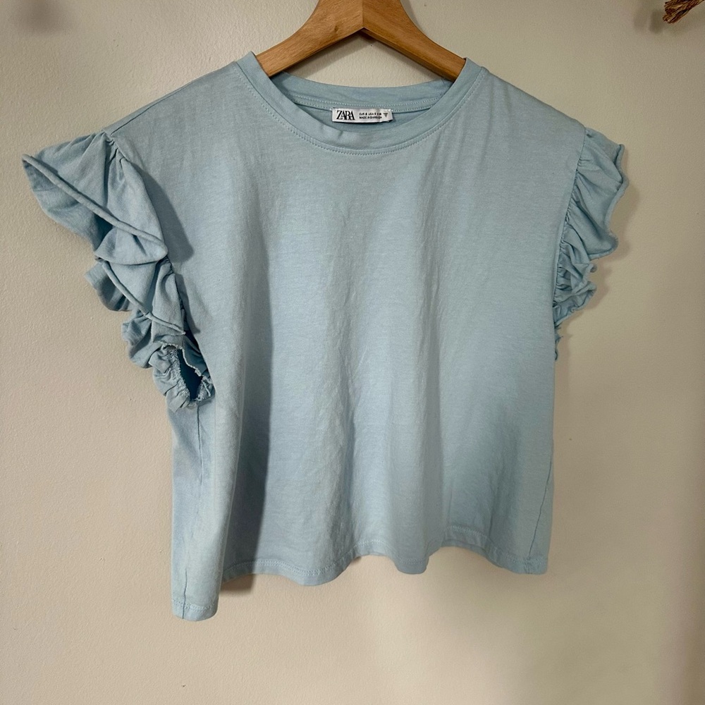 Zara Light Blue Ruffle Sleeve Top